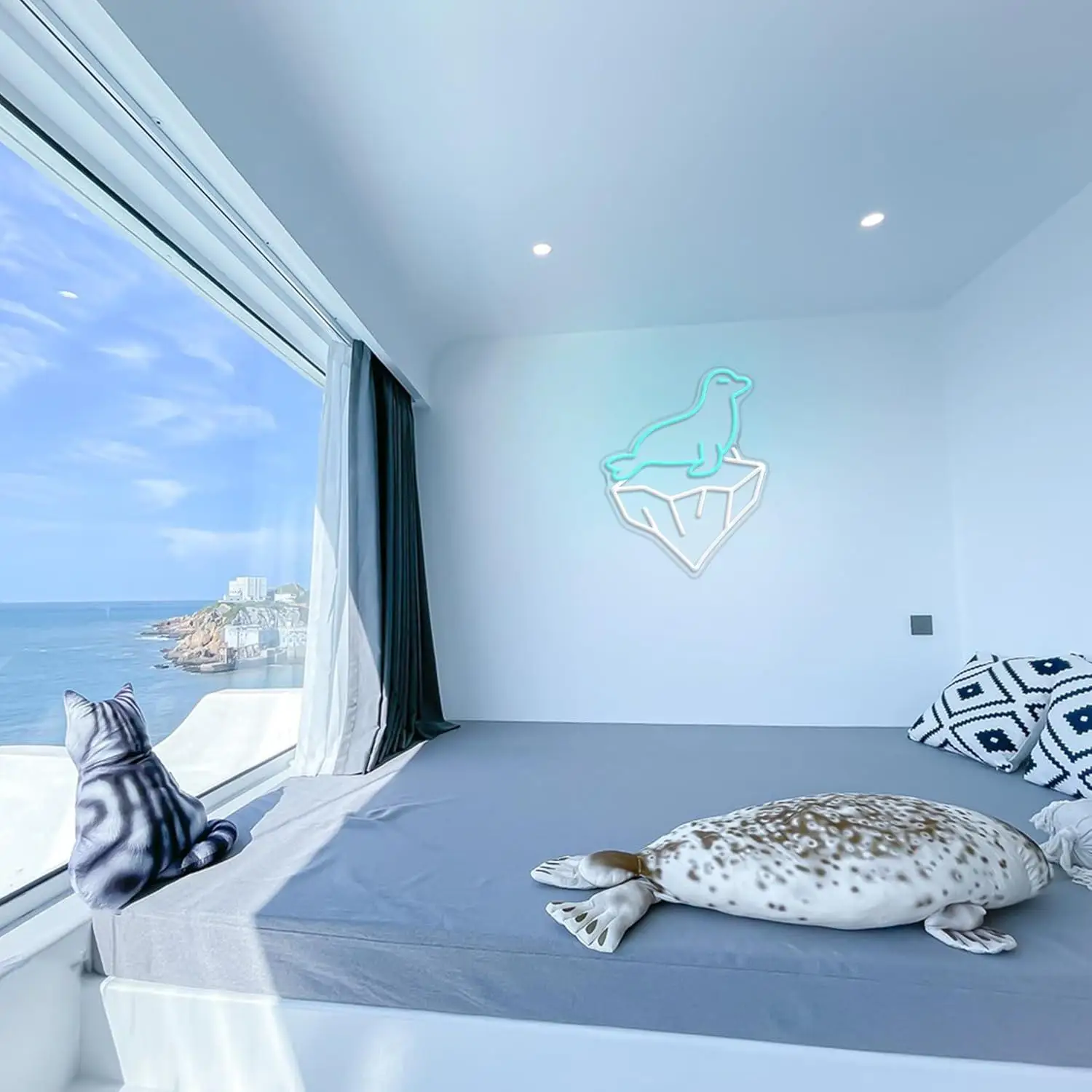 Seal Iceberg Neon Sign USB Dimmable LED Light For Kids Room Nursery Bedroom Marine Animal Themed Party Business Wall Decoration