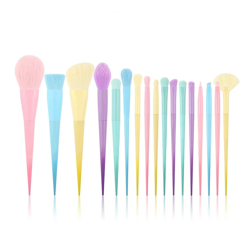 17-Piece Makeup Brush Set in Candy Colored Macaron Shades: Powder Brush, Eyebrow Brush, and More