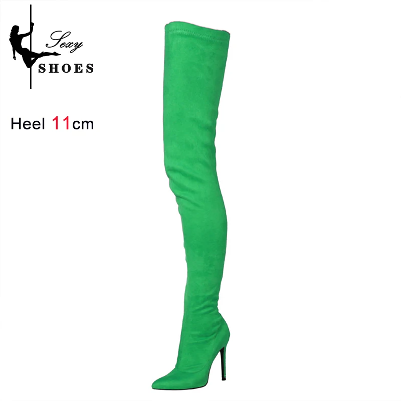 Voesnees Wildleder Sexy Overknee Oberschenkel Hohe Lange Stiefel Spitzschuh Dehnbar Sexy Party Dame Stiefel Candy Farbe Herbst Winte Damen Schuhe 5