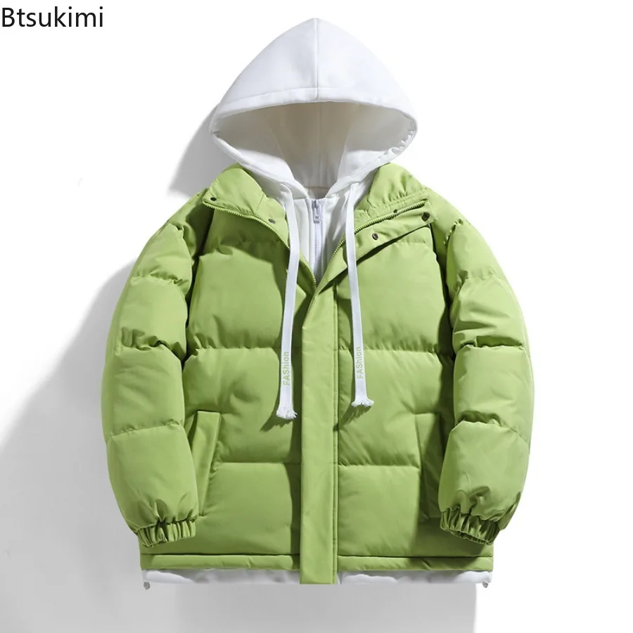 New Men's Hooded Parkas Thickened Warm Casual Coats Winter Jackets Hip Hop Streetwear Male Fake Two Pieces Coldproof Outerwear