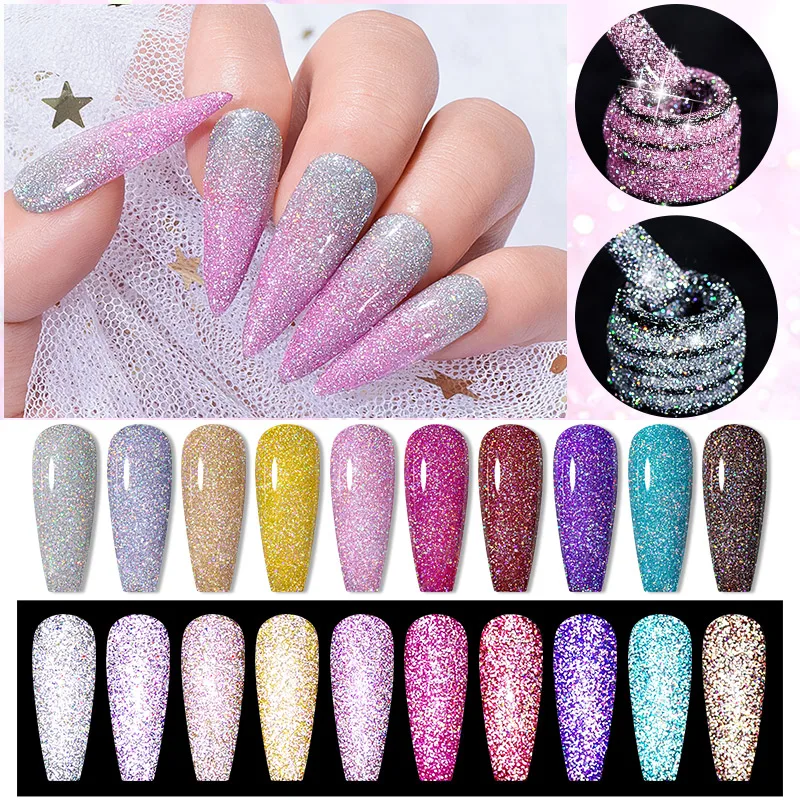 Mtssii 7ml Reflective Glitter Gel Nail Polish Flash Sliver Gold Sparkling Sequins Holographic Varnishes Uv Led Sequin Manicure