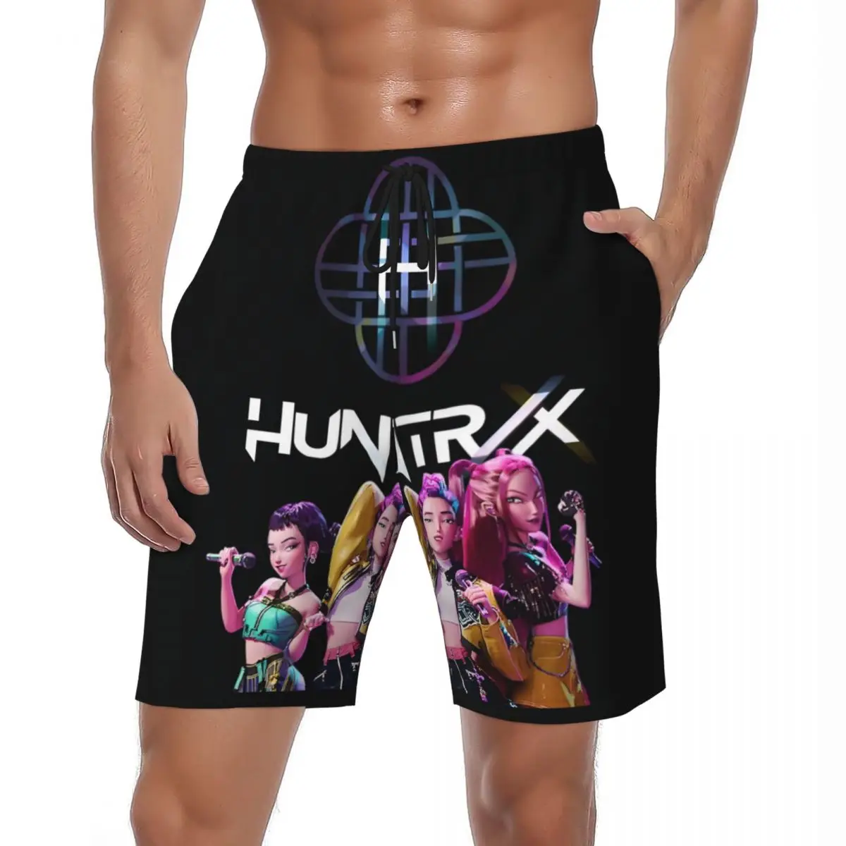 

Спортивные шорты с логотипом Huntrix, летняя спортивная одежда, пляжные шорты, мужские удобные повседневные плавки большого размера с графикой