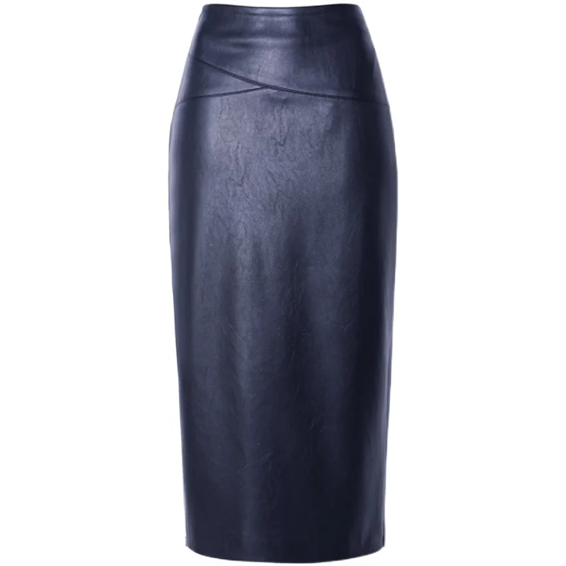 KMETRAM Genuine Leather Long Skirts for Women Black Spring Autumn Women Clothing Thin Split Skirt 2024 High Waist Jupe Longue