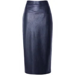 KMETRAM Genuine Leather Long Skirts for Women Black Spring Autumn Women Clothing Thin Split Skirt 2024 High Waist Jupe Longue