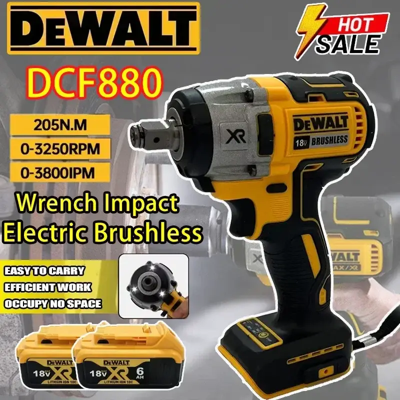 Chave de Impacto Sem Escovas Dewalt DCF880 3300RPM, Chave Elétrica Sem Fio de Alto Torque, Ferramenta para Reparo de Pneus, Ferramentas Elétricas Recarregáveis de 18V