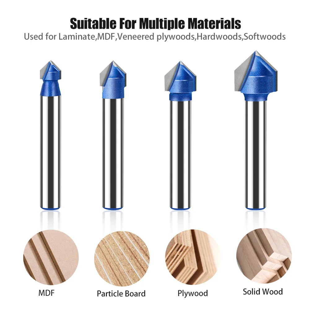 1PC 6MM Shank Milling Cutter 90 Degree V Groove Bit 1/4