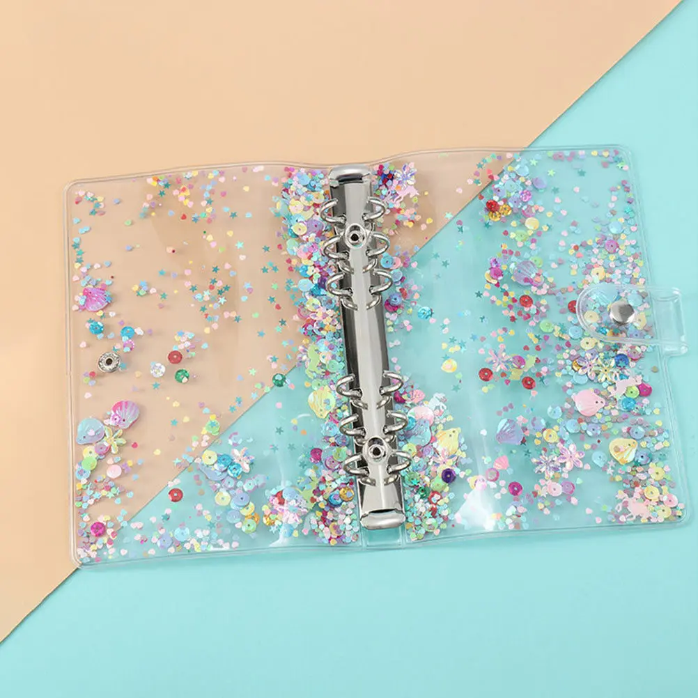 Top-Grade PVC Loose-Leaf Notebook Shell Sequin Decorative Binder Cover Notepad Shell Planner Replacement Cover Portable Study