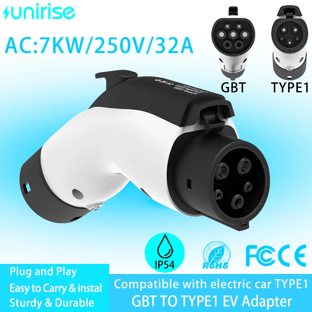 unIrIse GBT To Type1 EV Adapter 32A 7kw Electric vehicle charging Converter For GB/T to j1772 electric car charger connectors