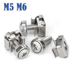 M5 M6 304 A2-70 Stainless Steel Square Elastic Rack Mount Server Cabinet Shelf Clip Floating Cage Nut Screw Combination Set