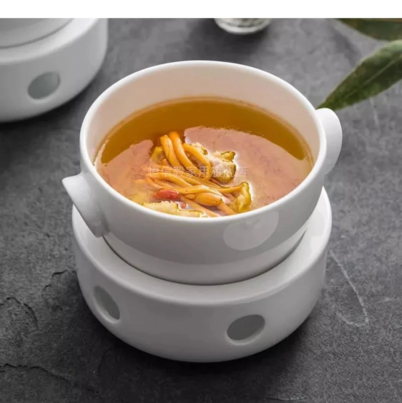 Pure White Ceramic Bowl with Lid Insulation Furnace Soup Dessert Steamed Egg Bowls Molecular Cooking Special Tableware