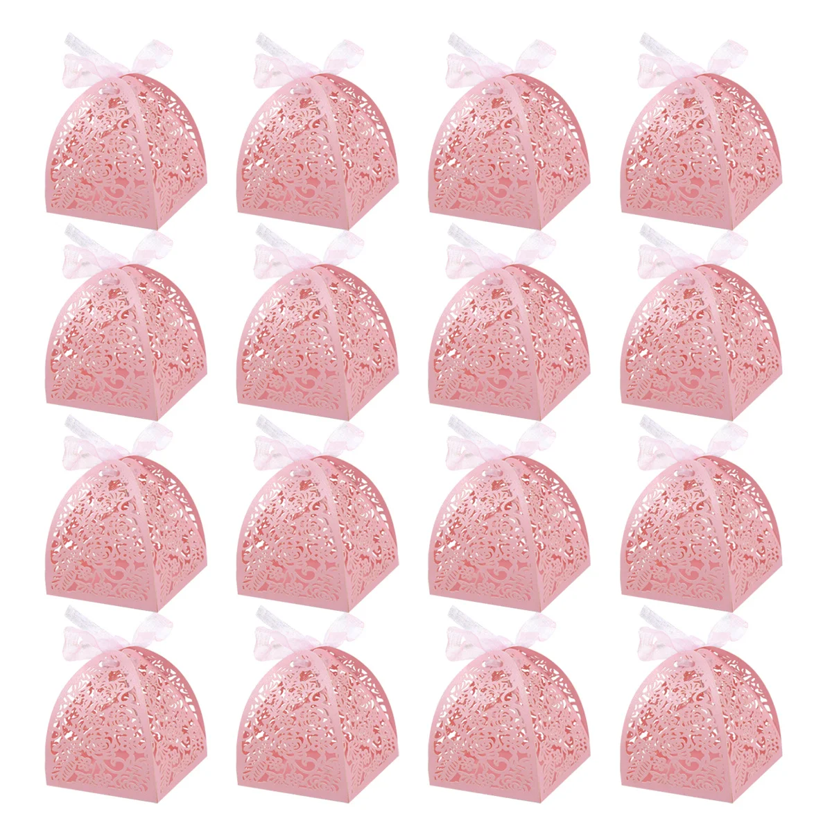 

50pcs Rose Hollow Candy Box Custom Rose Design Wedding Sugar Elegant Gift Box Wedding Party Supplies (Pink)