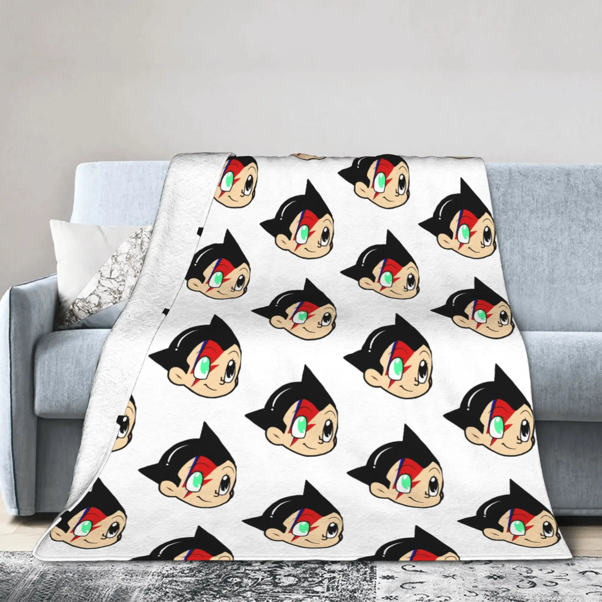 Astroboy Head Flannel Throw Blanket Astro Boy Robot Blankets for Sofa Couch Warm Bedspread