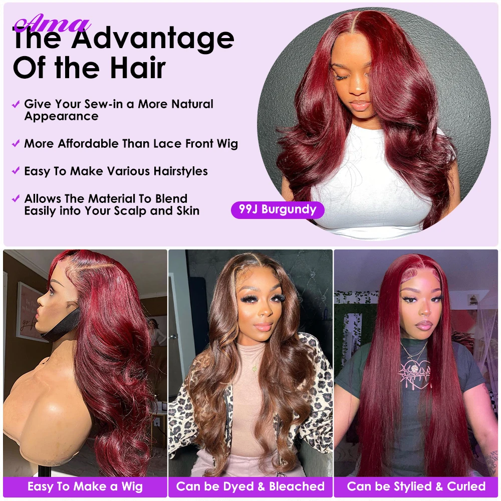 Body Wave Human Hair Bundles para mulheres negras, Borgonha, vermelho escuro, colorido, Remy Hair Bundles, 1, 3, 4 Bundles, Deal, 99j