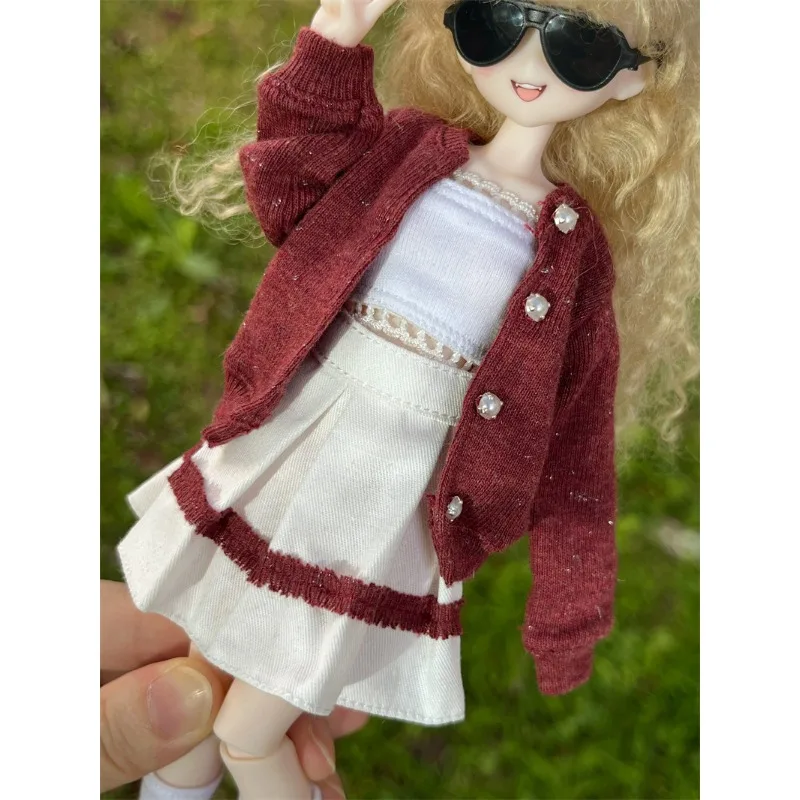 Handgefertigter Strickmantel, Weste, Faltenrock, Frühherbst-Outfit, Kleidung passend für OB22/OB24 Blythe Puppen, Zubehör, Dekoration – Detail 5