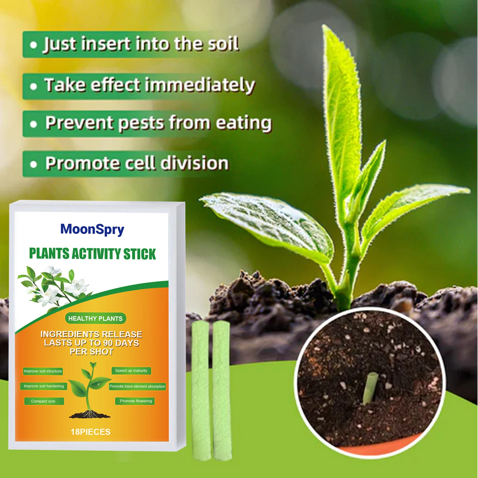 عصا تغذية بطيئة الإصدار من MoonSpry - سماد نباتي للزهور بوعاء وتعزيز برعم ونمو الجذر والعناية بالنباتات الصحية #2