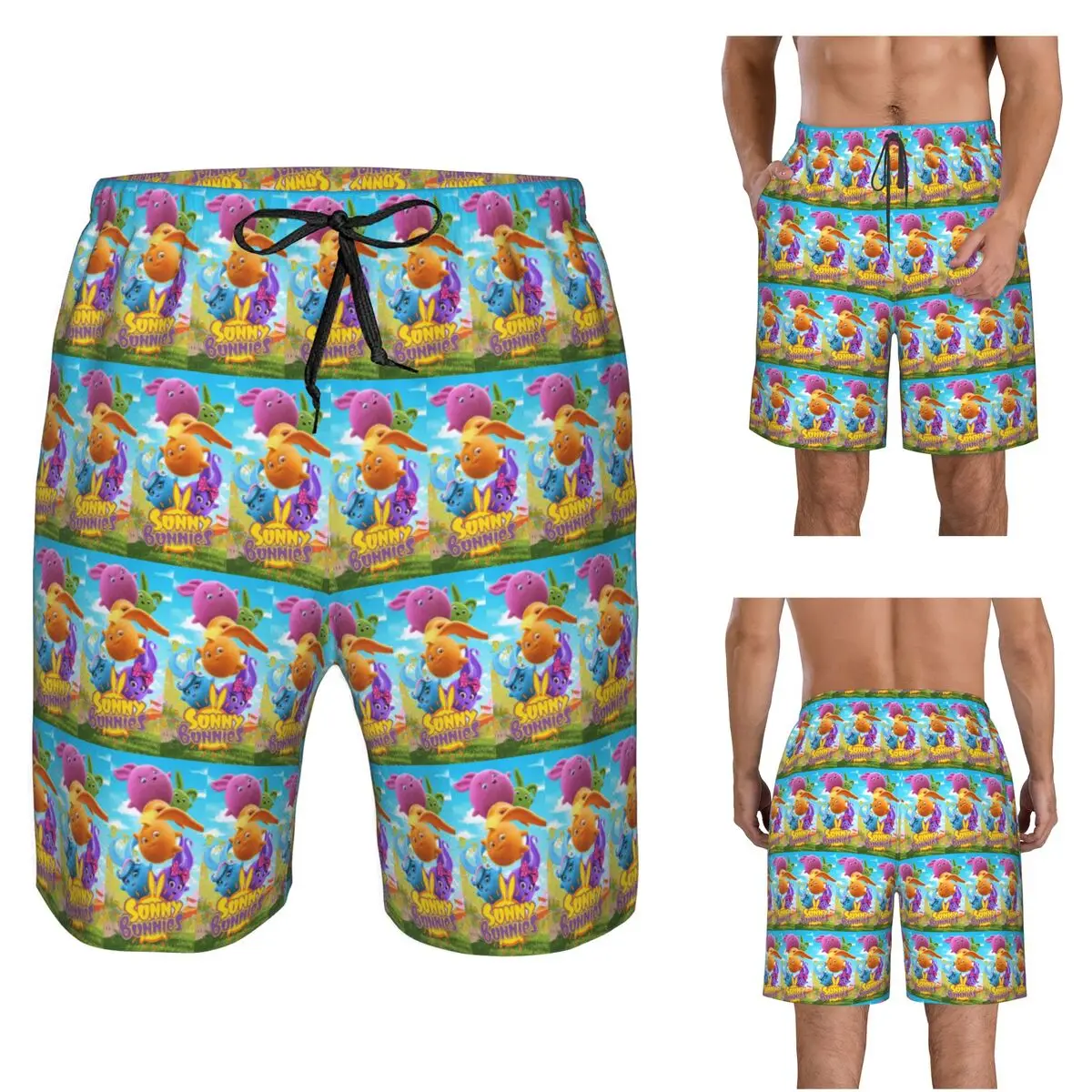 Sunny Bunnies Anime Cartoon Trunks Beach Board Shorts Casual Quick Dry Swimming Summer Men Pants