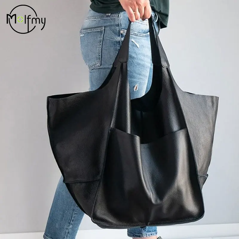 Large Capacity Tote Bags Women Handbags Casual Soft Designer Luxury Metal Look Pu Leather Shoulder Bag Retro Big Shopper Purses