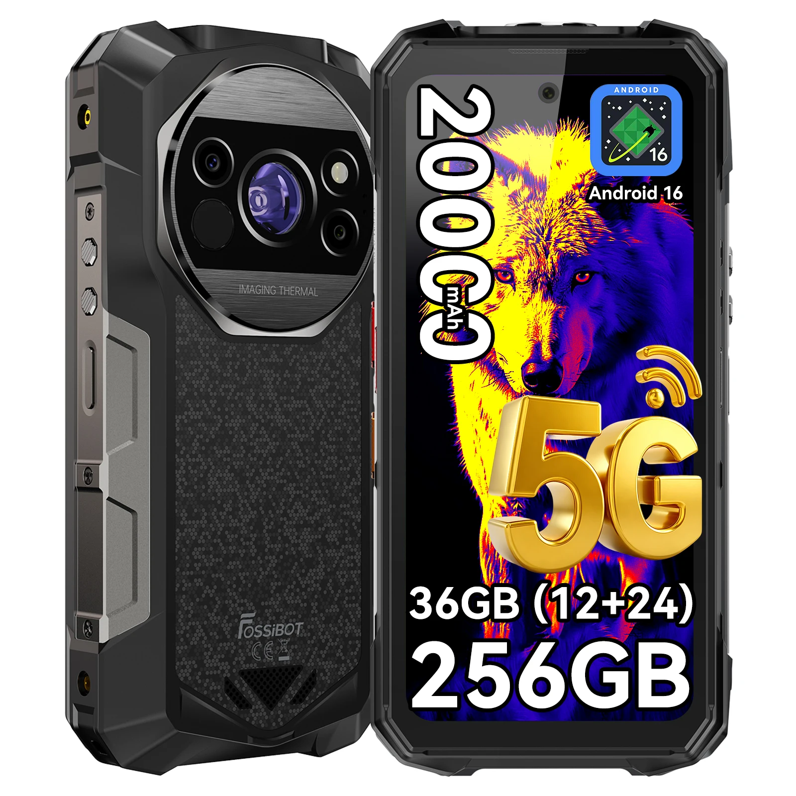 Fossibot 5G Robuuste Telefoon [F-115] Ultra 36GB(12+24)+256GB 6.78-inch 120Hz 20000mAh Thermische Visie 1200M Laser Afstandsmeter Android 16