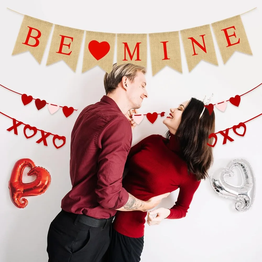 4 قطعة مجموعة زينة عيد الحب لا تتطلب لتقوم بها بنفسك BE MINE Love Heart XO Garlands راية للمنزل الفصول الدراسية مكتب الزفاف جزء #6