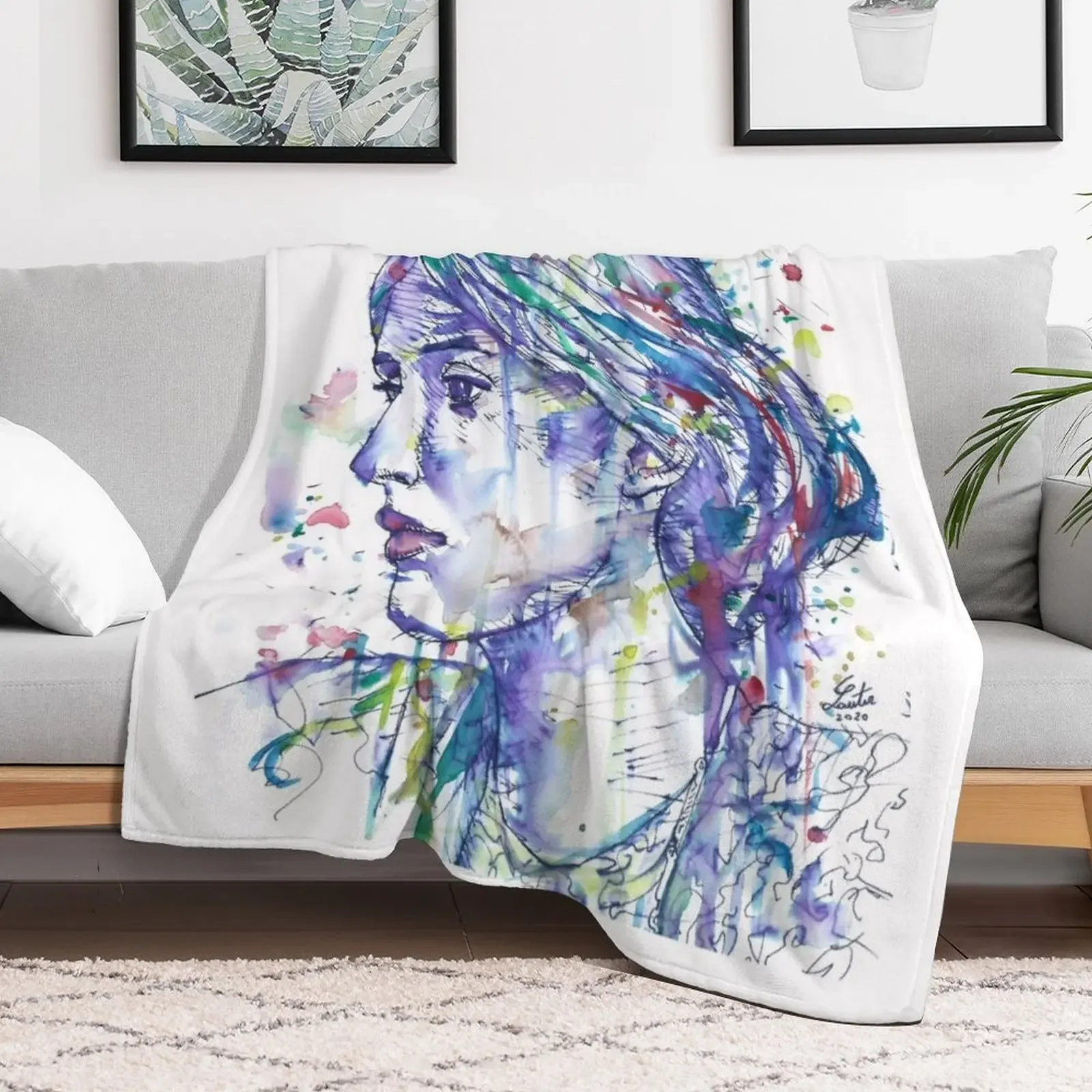VIRGINIA WOOLF watercolor and ink portrait.1 Throw Blanket Warm Throw Blanket Gift for Anniversary