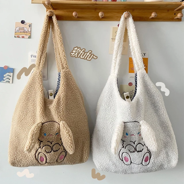 Faux Lamb Wool Women s Shoulder Bag Cute Bunny Embroidered Ladies Plush Large Tote Bags Winter Furry Female Casual Handbags Shoulder Bags AliExpress