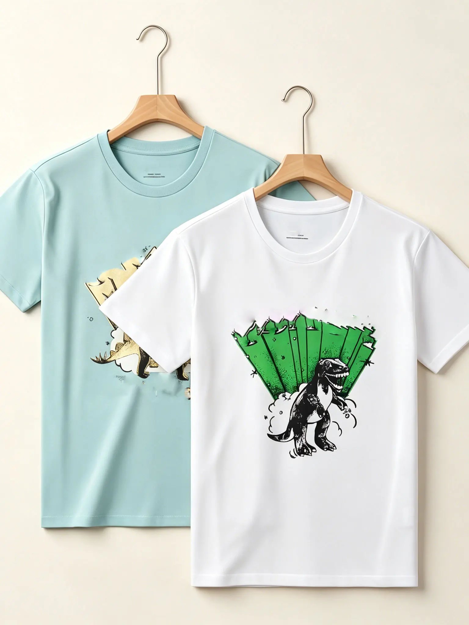 Summer Casual Style Women's T-shirt Short Sleeve Cotton Print round Neck Male Model Dinosaur Patterned Top Trendy Brand