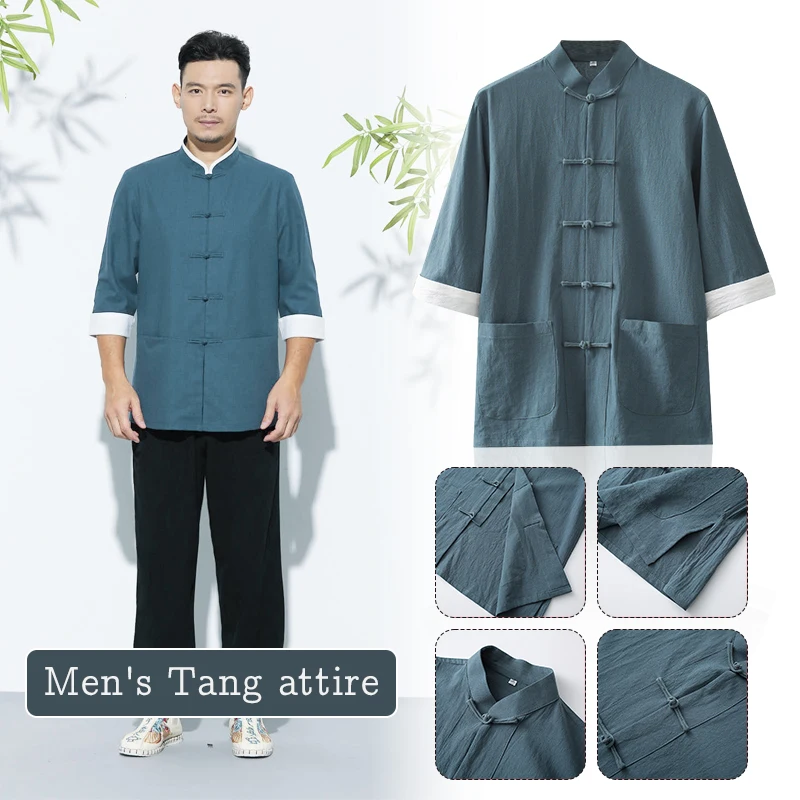 Tradizionale cinese Tang Suit top uomo manica lunga Kung Fu Tai Chi uniforme primavera autunno camicie Cardigan cinese cappotto Hanfu