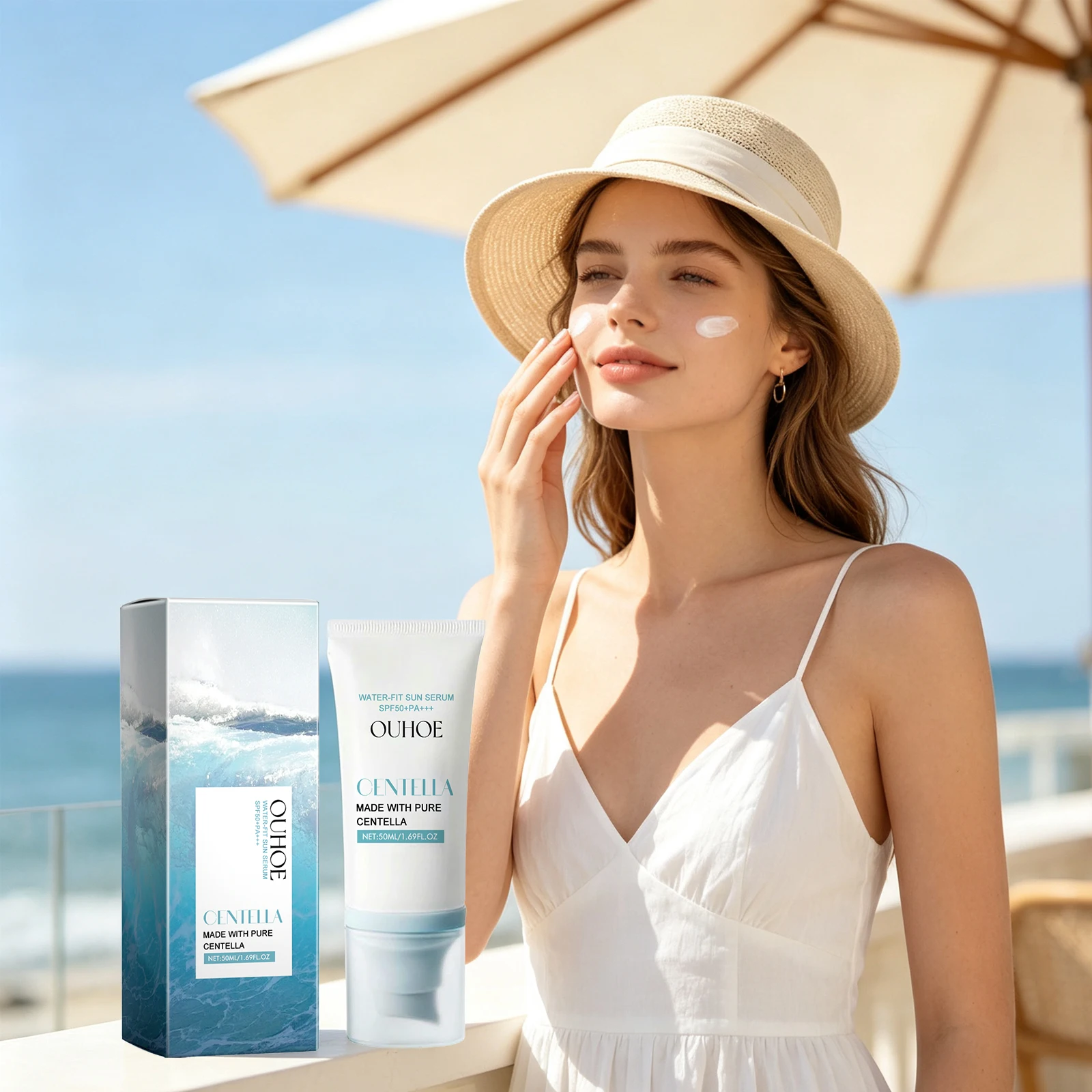 Ouhoe Moisturizing Sunscreen Cream For Face Strong UV Protection Nourish Skin Non Greasy Even Skin Tone Long Last Daily Sun Care