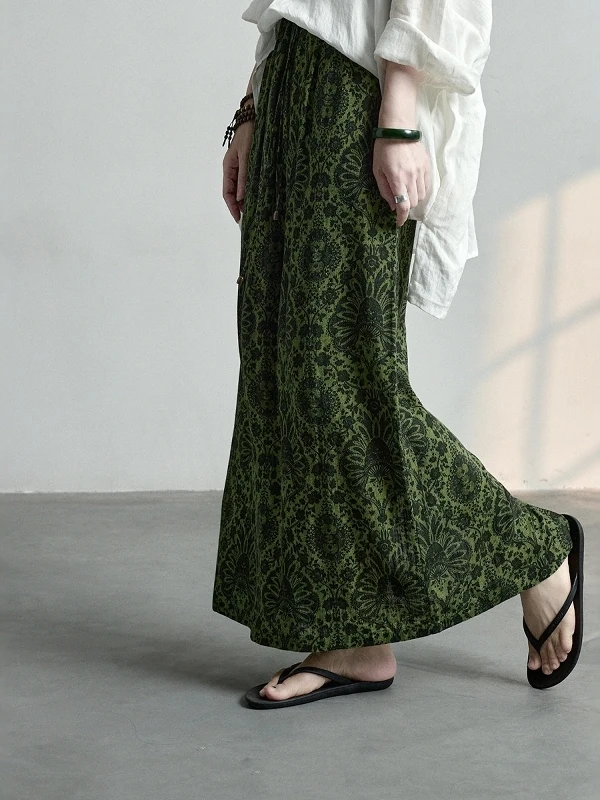 

Artistic Bohemian Style Women's plus Size A-Line Skirt Breathable Drapey Straight Cut Midi Skirt Casual Korean Loose Fit
