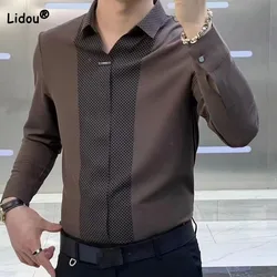 Camisa justa com gola polo masculina, pulôveres de manga comprida, tops masculinos, roupas casuais, emendados, negócios, escritório, primavera, outono, novo, moda