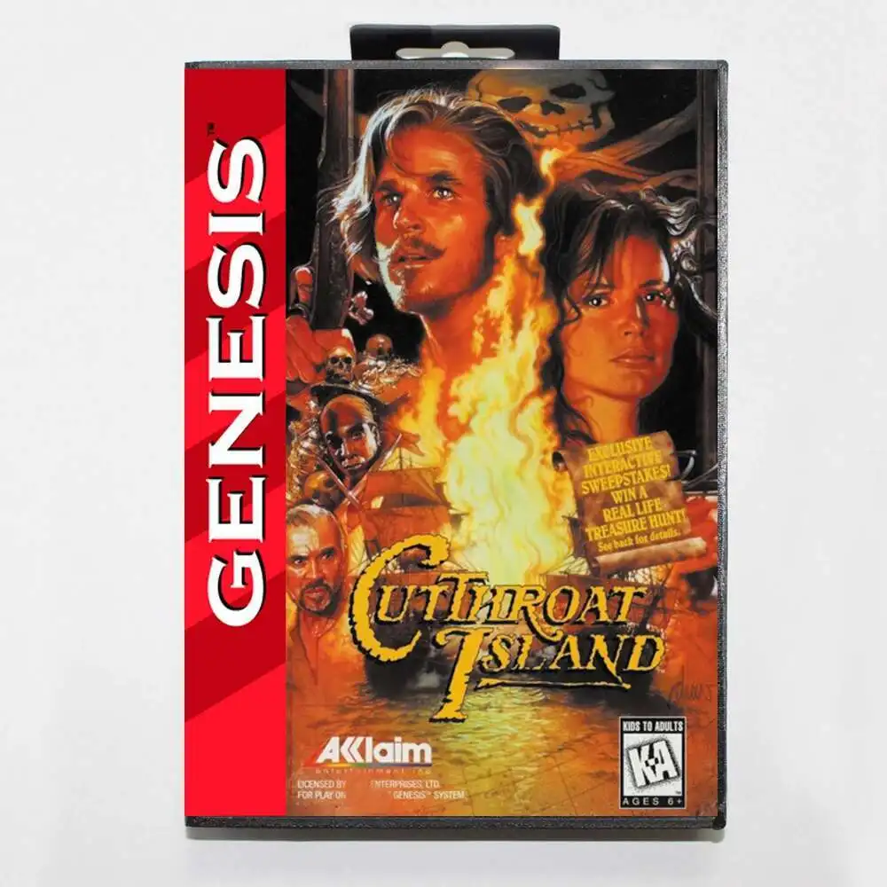 بطاقة ألعاب Cut Throat Island MD مع صندوق أمريكي مخصص لوحدة التحكم Sega Megadrive Genesis 16 بت