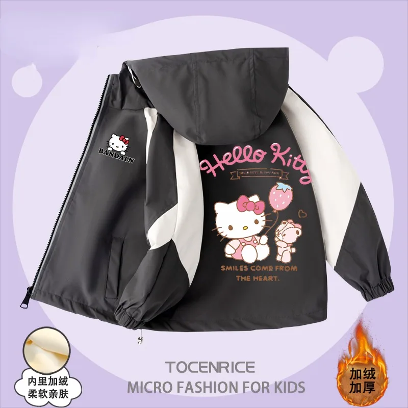 New Sanrio cute Hello Kitty animation peripheral children's fleece jacket Kawaii Korean style jacket waterproof windbreaker gift