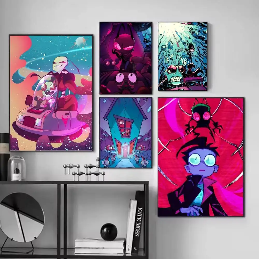 Anime Cartoon ET Green I-Invader Z-ZIM posters Self-adhesive Paper Print Home Living Room Bedroom Entrance Bar Cafe Art