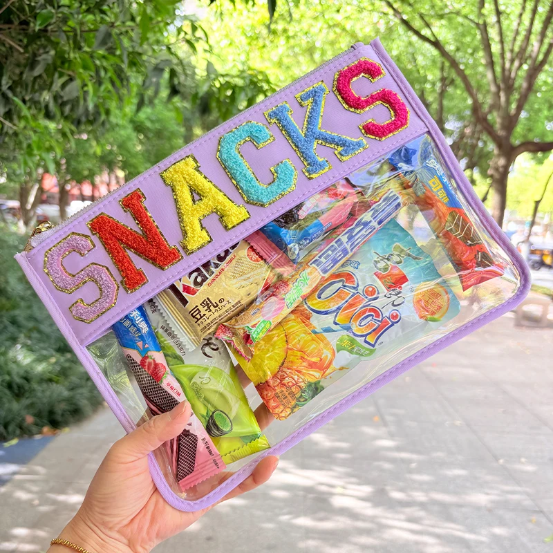 1PCS Clear Flat Pouches Transparent Cosmetic Toiletry Pouch Bag  Customizable with Embroidery Patches Travel Snack Bag