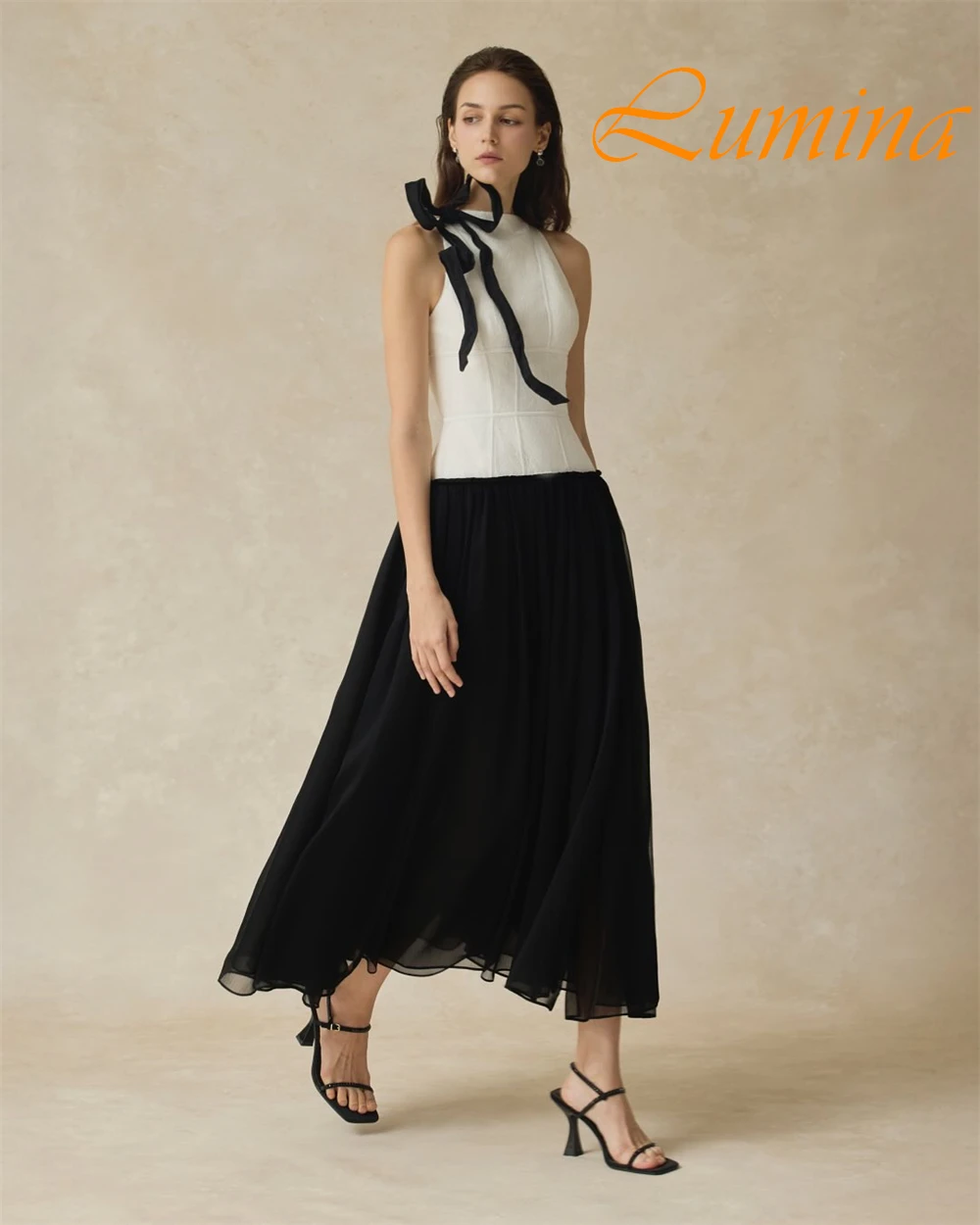 Vestido de noche personalizado de alta calidad con cuello redondo, vestido de cóctel clásico de gasa sin mangas, flores modernas, vestidos para ocasiones especiales