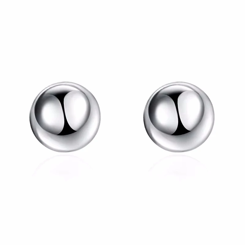 925 Sterling Silver Round Smooth Solid Bead Ball Stud Earrings