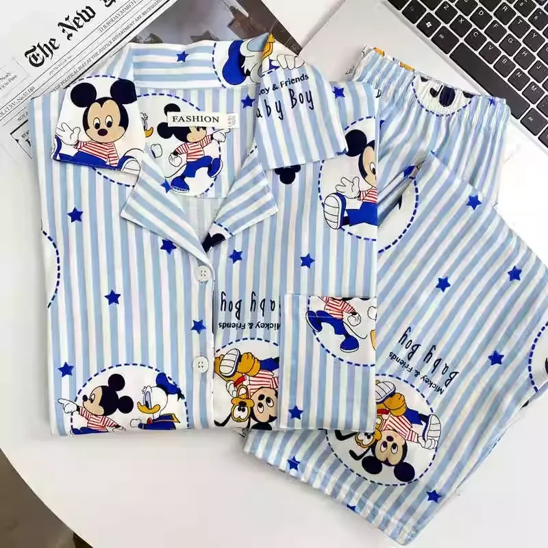 Donald Duck Ice Silk Pajamas Autumn Women's Pajamas Long Sleeves Pants Cardigan Men's and Women's LoungewearSilk Pajamas Women's