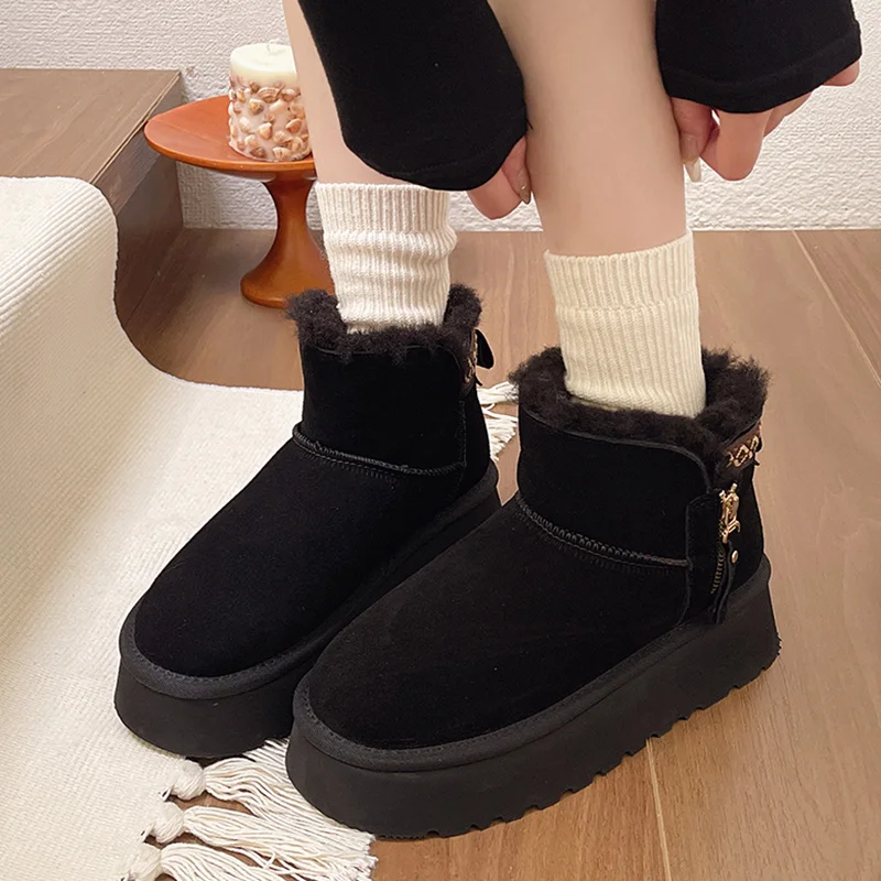 White Ankle Boots Female Shoes Winter Footwear Australia Boots-Women Low Ladies 2024 Leather Snow Shearling Fur Women's Leather