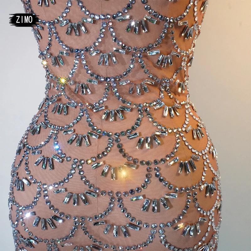 new arrival glitter rhinestones dress  sexy mesh Transparent party club birthday outfits for women DS pole dance stage Celebrate