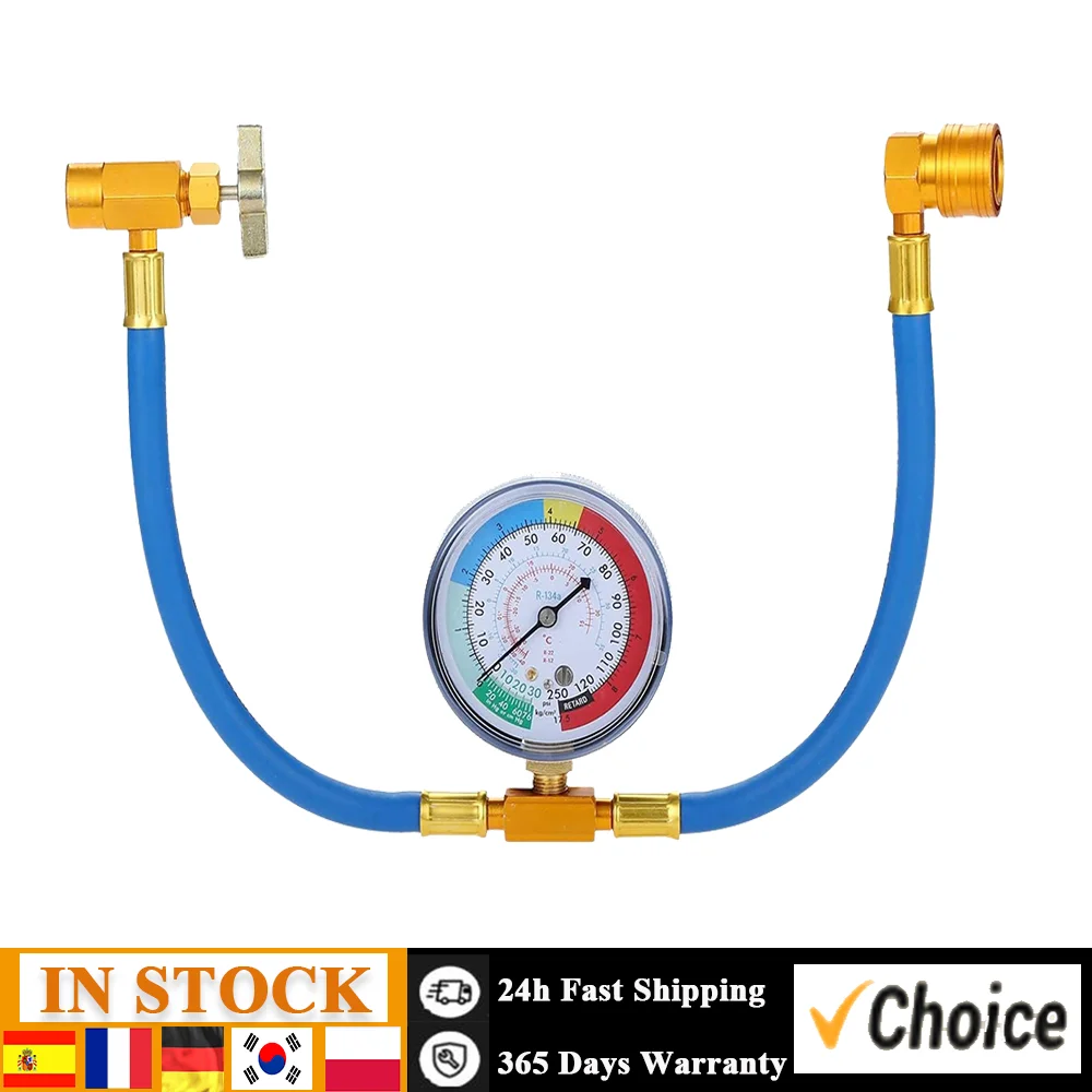 R134A AC Refrigerant Charge Hose Kit Recharge Hose with Pressure Gauge R134a Can Tap R134a Quick Coupler Fits for Car AC