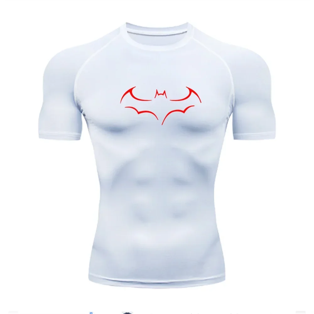 Outdoor Cycling and Running T-shirt Casual Breathable Quick-drying Short-sleeved Bat Pattern Printed Compression Shirt S-3XL