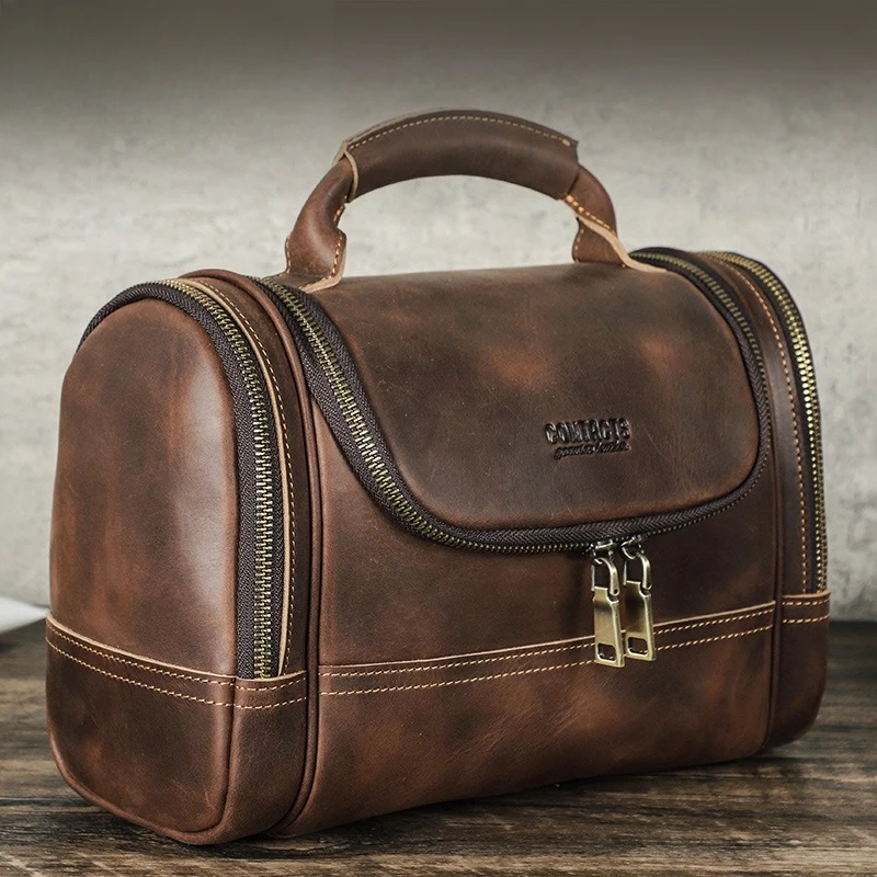 Toiletry Bag Retro Leather Cosmetic Bag Large Capacity Organizer Multi Zipper Handbag Trend Storage Cosmetic Toiletry