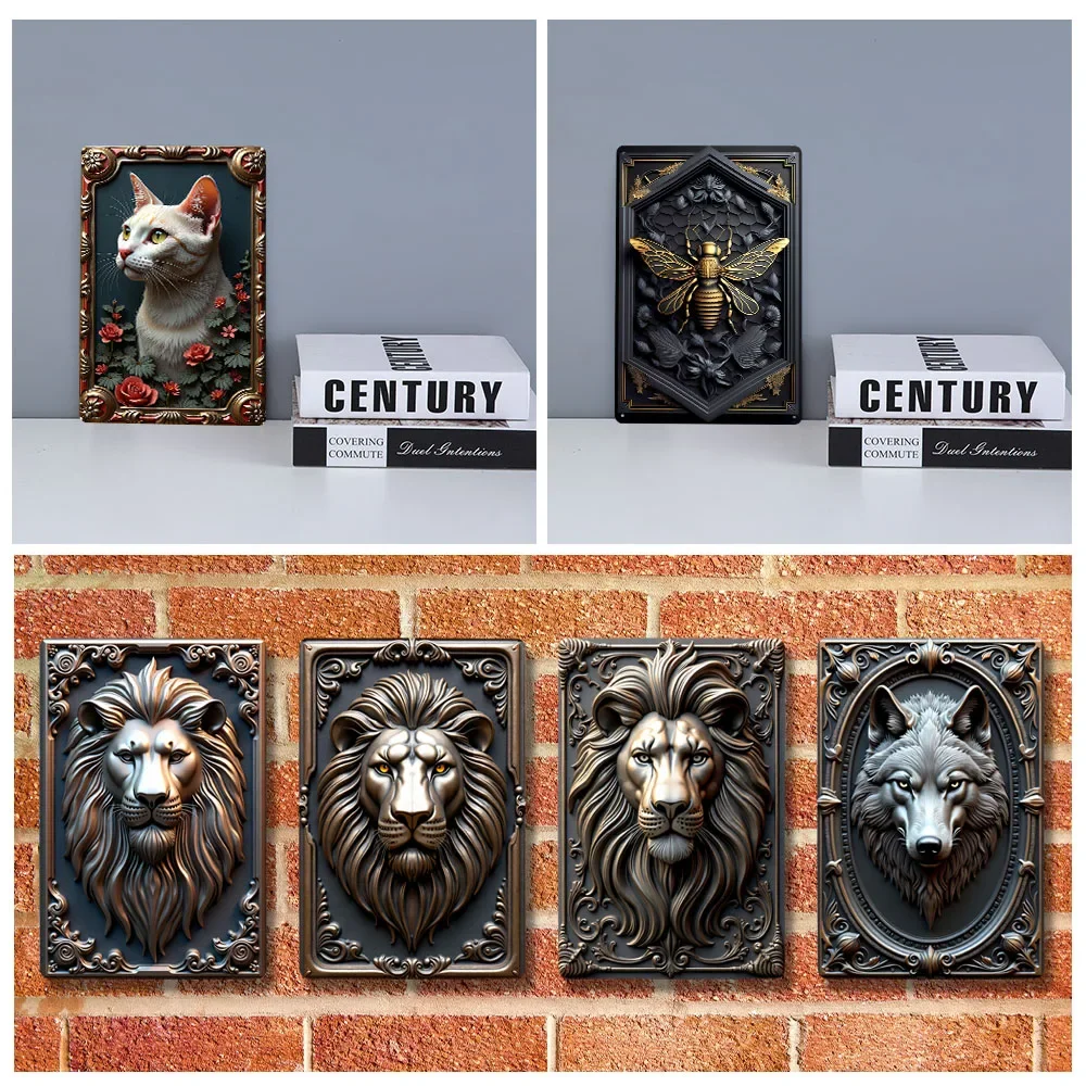 Fake 3D Dog Metal Vintage Sign Pet Wall Art Decor Tin Plaque Home Office Garage Living Room Decoration