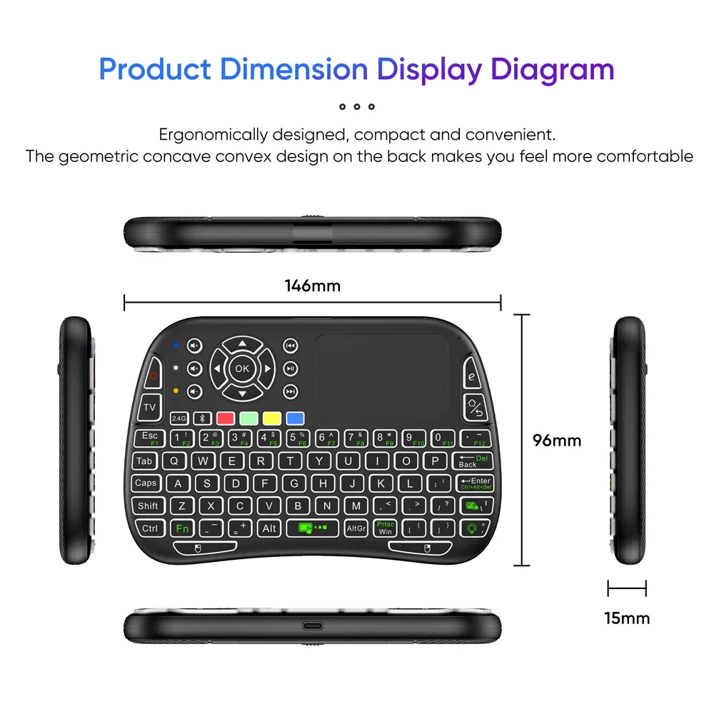 Mini Keyboard Gyroscope Dual Mode 2.4G BT5.0 Backlit Wireless Remote Control English For Android Stick Smart TV Box PC Projector view 3