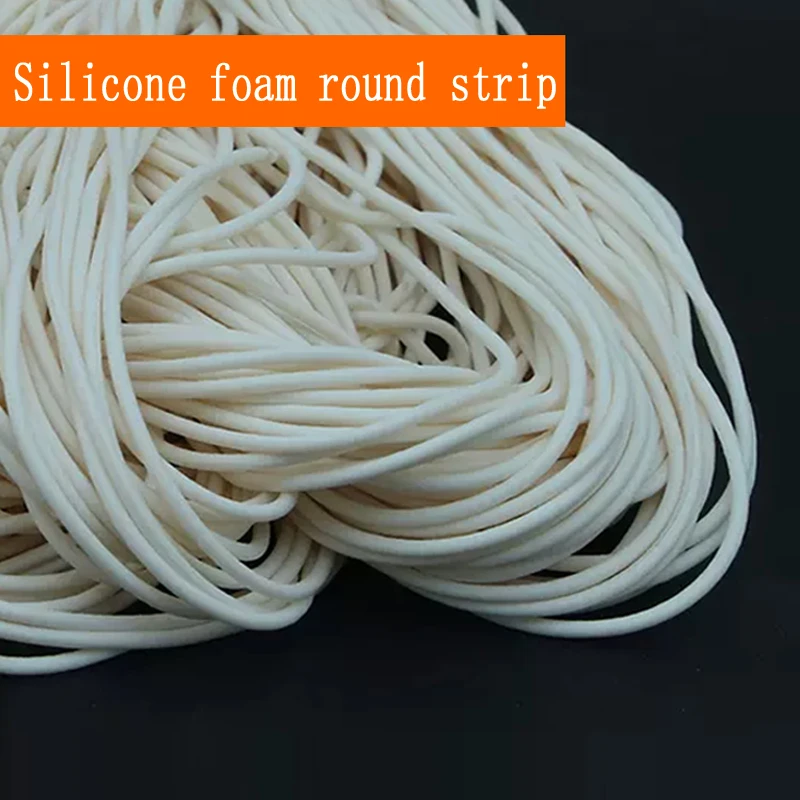 5M/10M White Circular Silicone Foam Strip Heat-Resistant Sealing Strip Diameter 1/2/3/4/5/6/8/10/12/14mm Sponge Strip