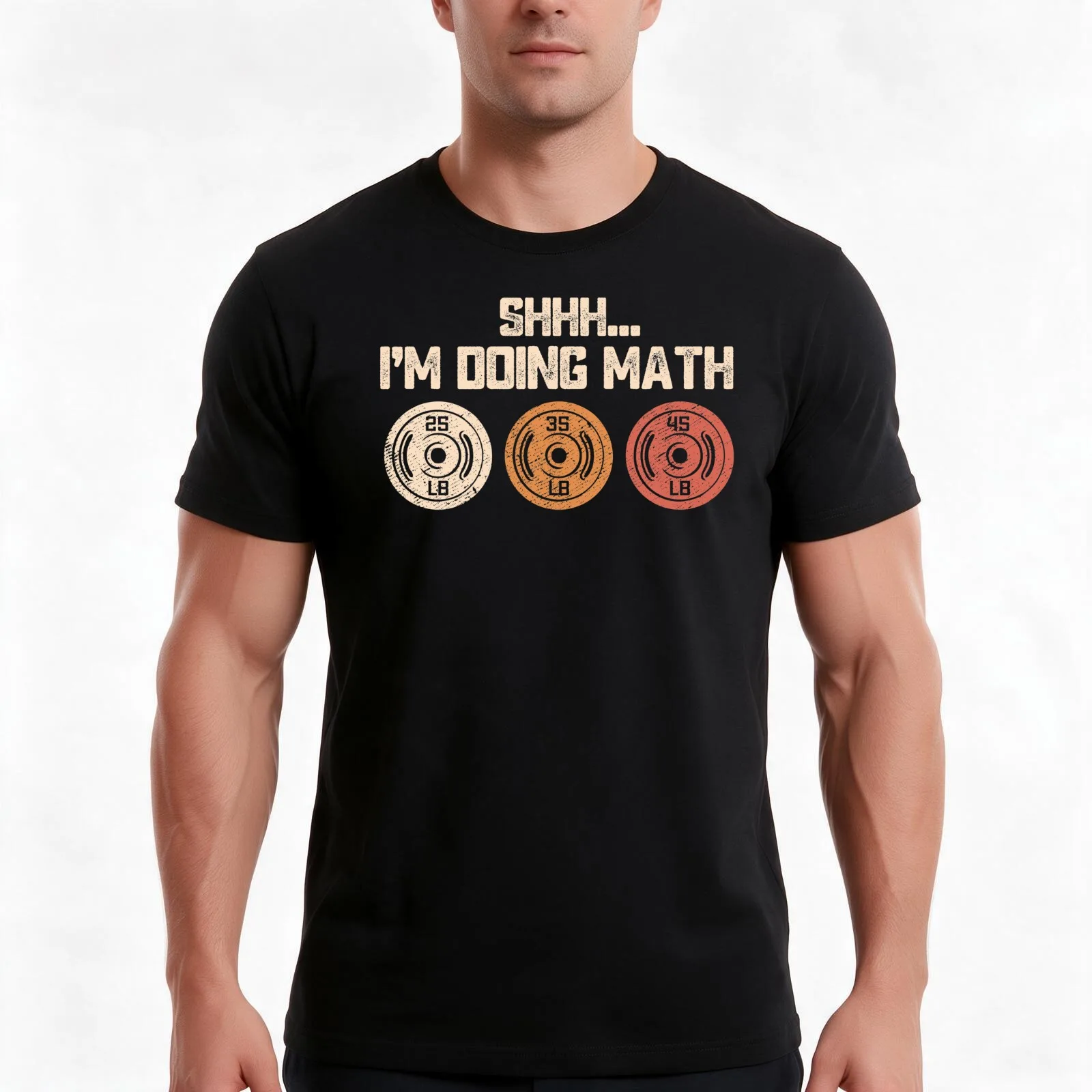 Funny Math Gym Lover Shhh I'm Doing Math Weightlifting Humor Quote Weigth Disk Vintage T-Shirt, Summer Casual Cotton Tee