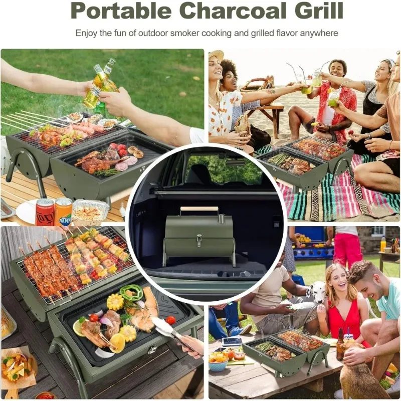 

Foldable Barbecue Grill Outdoor Portable Charcoal Grill Mini Smoker Two Side Carbon for Travel Backyard Picnic Beach