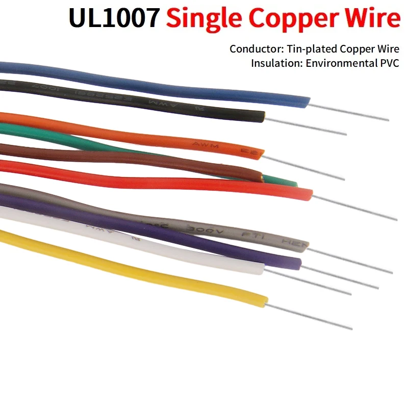 5/20M Single Core Copper Wire 26 24 22 20 18 16 14 AWG PVC Insulation Solid Tinned Plating LED Line DIY Equipment Electric Cable