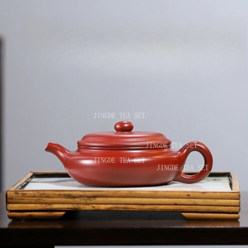 

160ml Yixing Teapot Dahongpao Antique Teapot High End Chinese Style Teapot for Household Use Plain Flat Belly Drum Pot