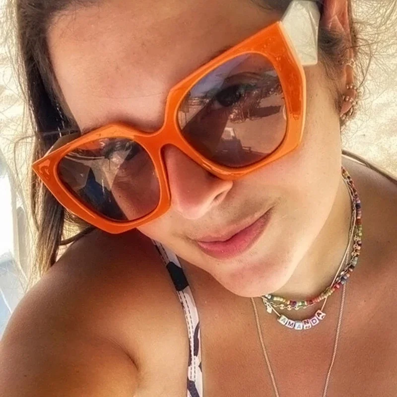 Vintage Brand Designer Polygon Sunglasses Women For Men Luxury Fashion Sun Glasses Trendy Punk Ladies Orange Big Shades view 2